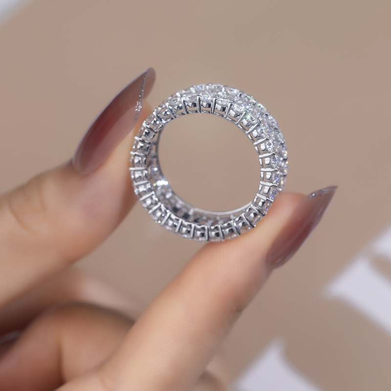 Messi Jewelry - MSR-766 18kt 14kt 10kt Solid Gold Moissanite Ring White Gold Channel Setting 2X4mm Emerald Cut Eternity Moissanite Band Ring Rings 11