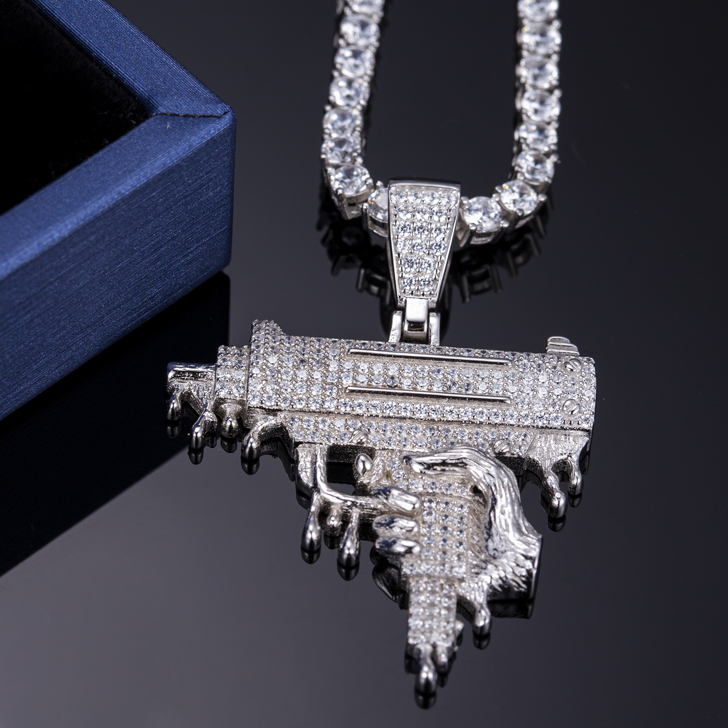 Messi Alahas - Messi Alahas 925 Silver alahas cz bato hip hop gun pendant kwintas para sa mga lalaki Moissante Pendant 8