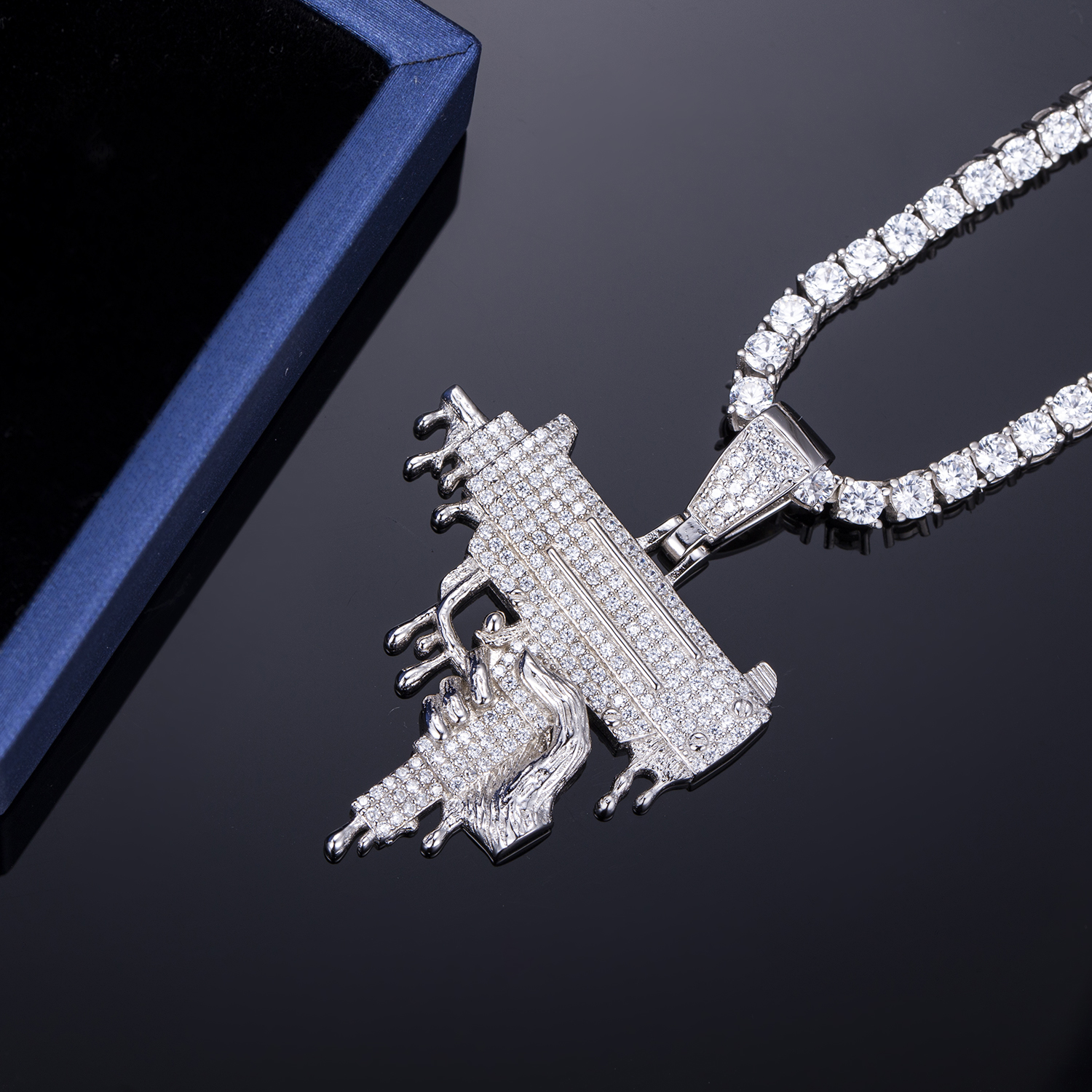 Messi Alahas - Messi Alahas 925 Silver alahas cz bato hip hop gun pendant kwintas para sa mga lalaki Moissante Pendant 9