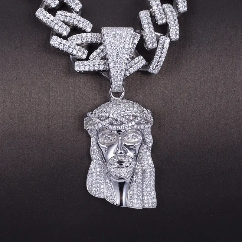 Gioielli Messi - Gioielli personalizzati 925 Silver Moissanite Diamond Gesù Ciondolo a ciondolo Moissanite 1