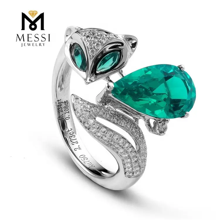 Messi Jewelry - Messi Jewelry Anello di smeraldo Fox Forma di animale sexy Lady Jewelry 14K 18K Gioielli in oro bianco Giorri all'ingrosso Anelli ad anello smeraldo all'ingrosso 1