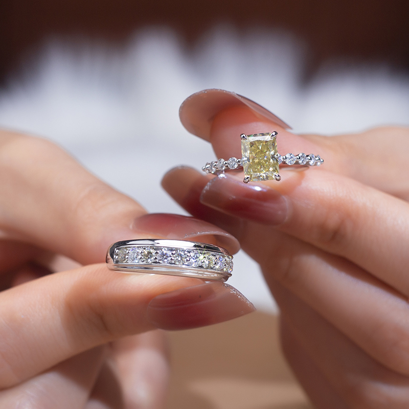 Barang Kemas Messi - Barang Kemas Messi MSR-846 14k emas padu 8*6 mm Potongan berseri kuning moissanite wanita Cincin Perhiasan Cincin Gaya klasik 10