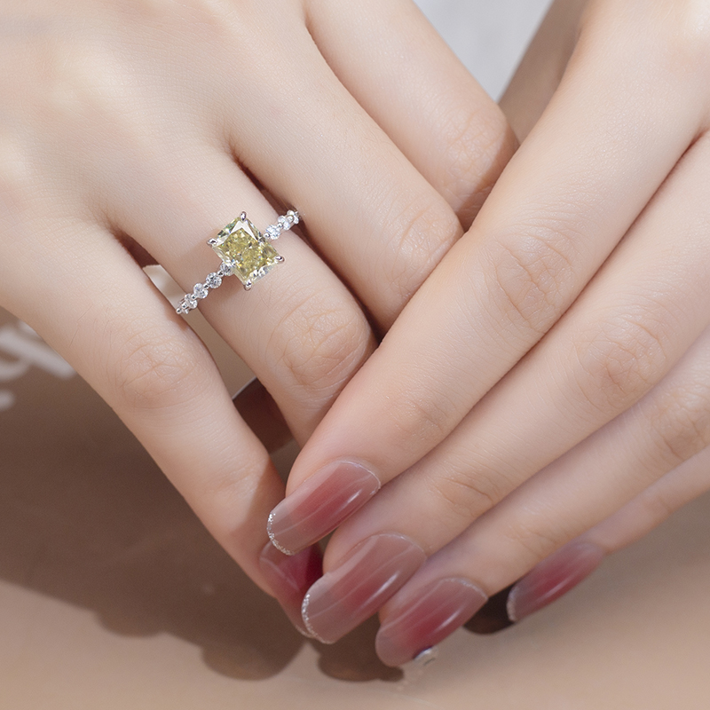 Barang Kemas Messi - Barang Kemas Messi MSR-846 14k emas padu 8*6 mm Potongan berseri kuning moissanite wanita Cincin Perhiasan Cincin Gaya klasik 8