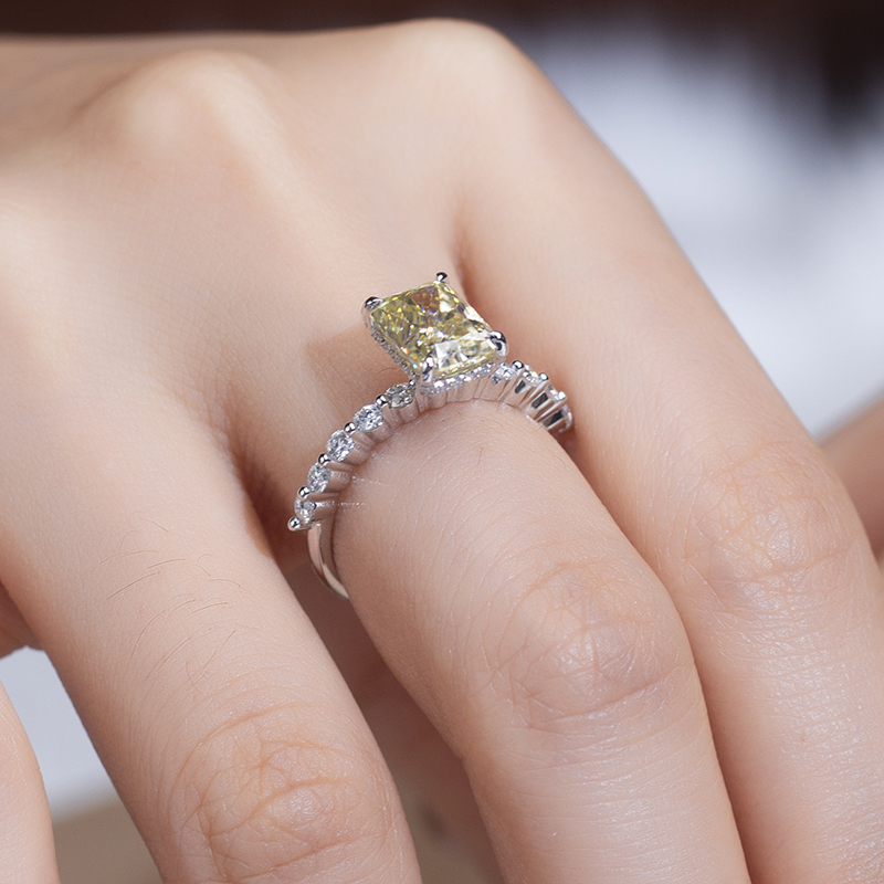 Barang Kemas Messi - Barang Kemas Messi MSR-846 14k emas padu 8*6 mm Potongan berseri kuning moissanite wanita Cincin Perhiasan Cincin Gaya klasik 12