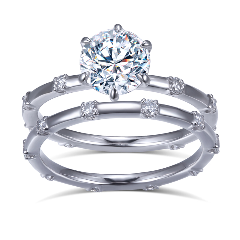 Messi Alahas - MS-573 18k White Gold 7mm D color Moissanite Ring Set Rings 8