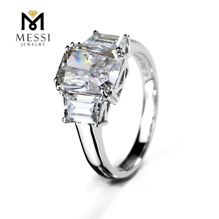 Messi Jewelry - Messi Jewelry 14K 18K White Gold Octagon Octagon Moissanite Enchire Tre pietre Ring Domani Nella factory Prezzo degli anelli 1