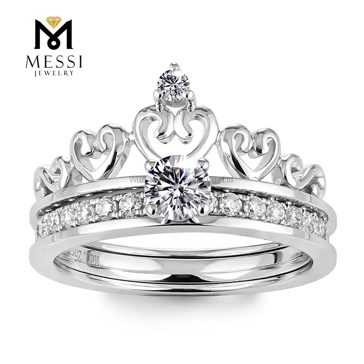 Messi Jewelry - Messi gioielli a corona a corona a forma di nuziale moissanite set gioielli 14k 18k oro separato a doppio fidanzamento set anelli anelli nuziali set di anelli 1
