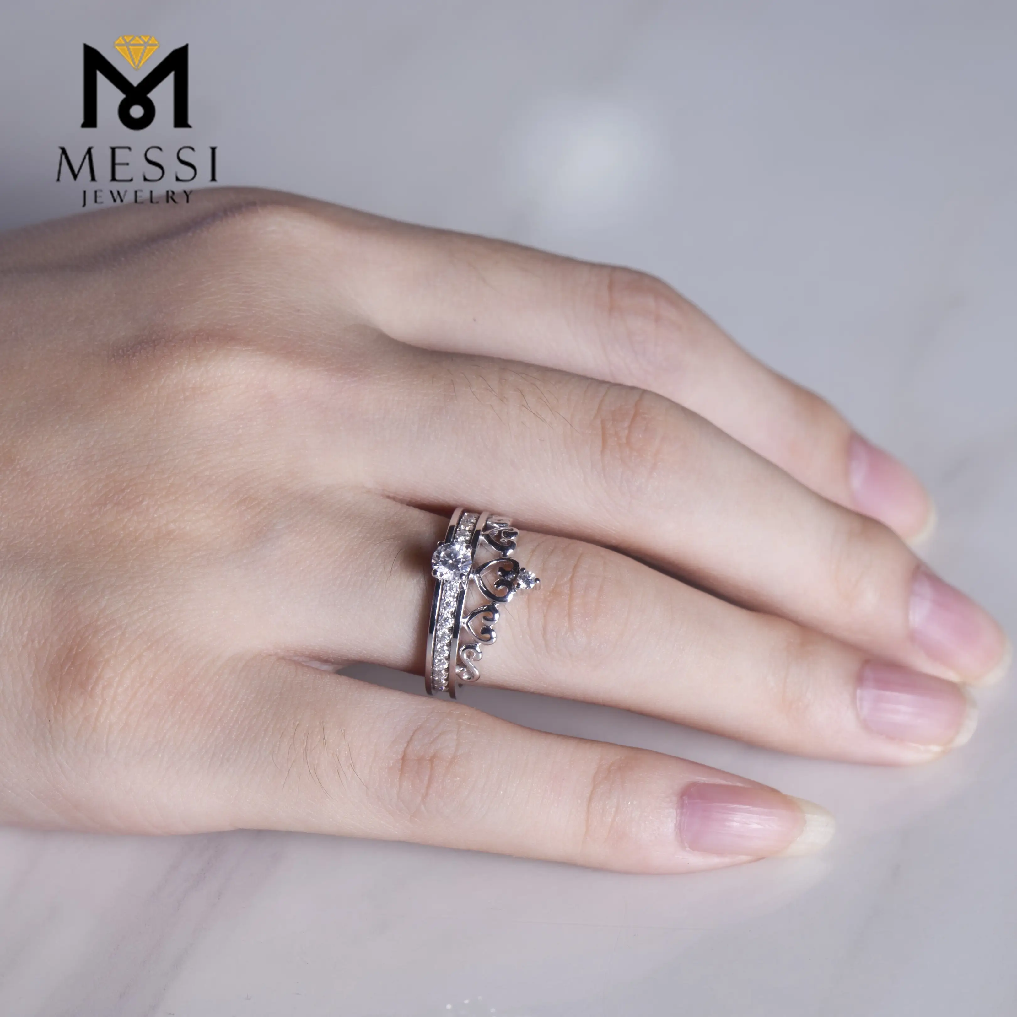 Messi Jewelry Moissanite Wedding Ring Set - 14k Gold Double Engagement 6