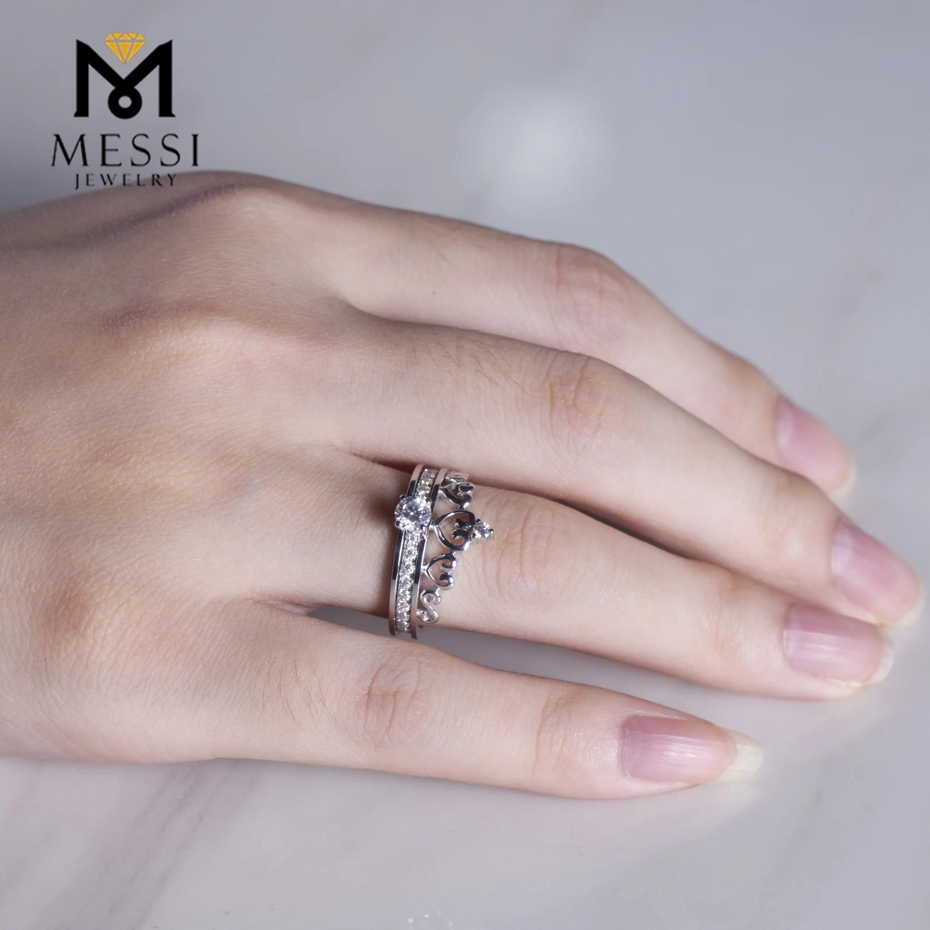 Messi Jewelry Moissanite Wedding Ring Set - 14k Gold Double Engagement 6