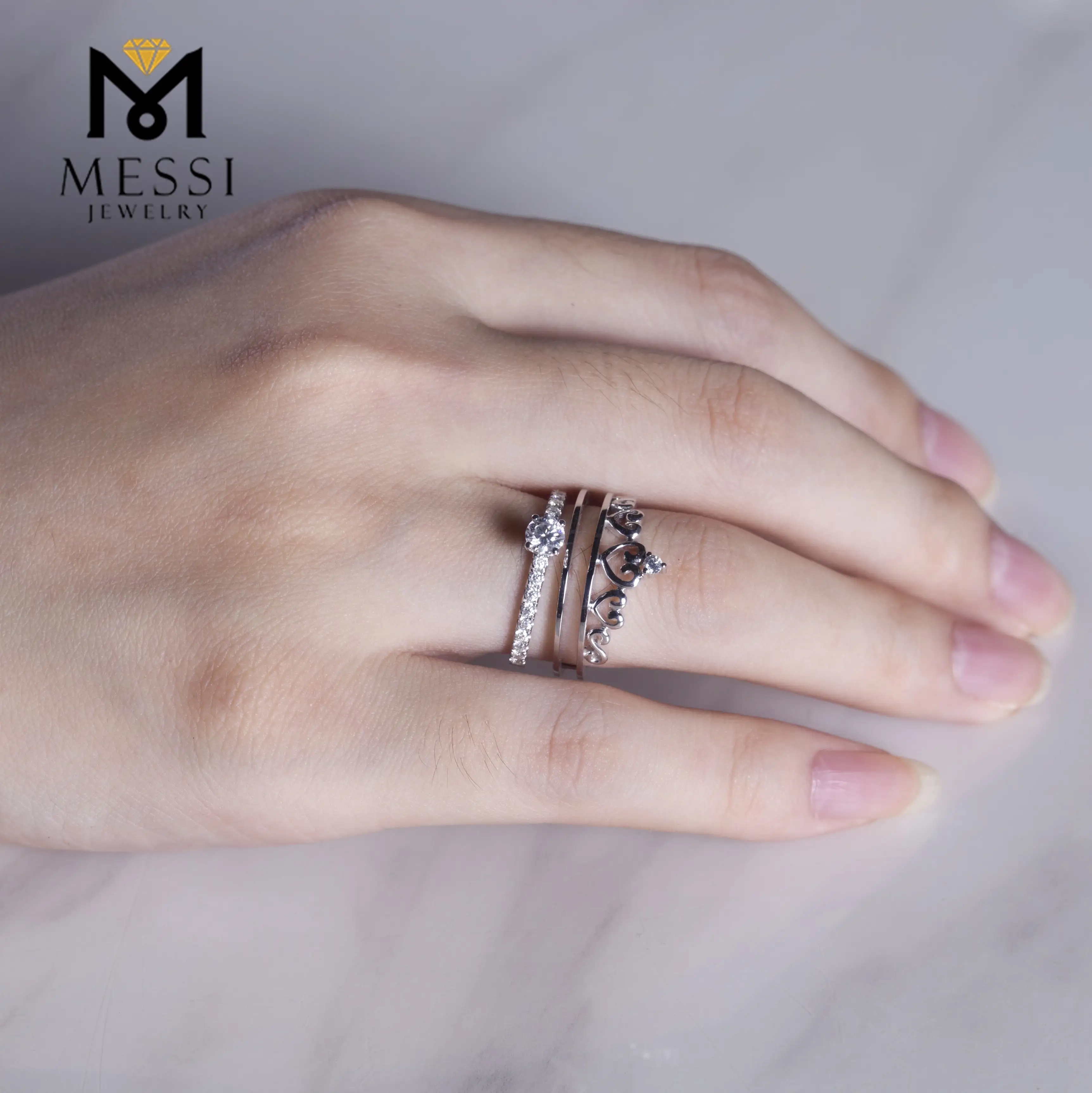 Messi Jewelry Moissanite Wedding Ring Set - 14k Gold Double Engagement 7