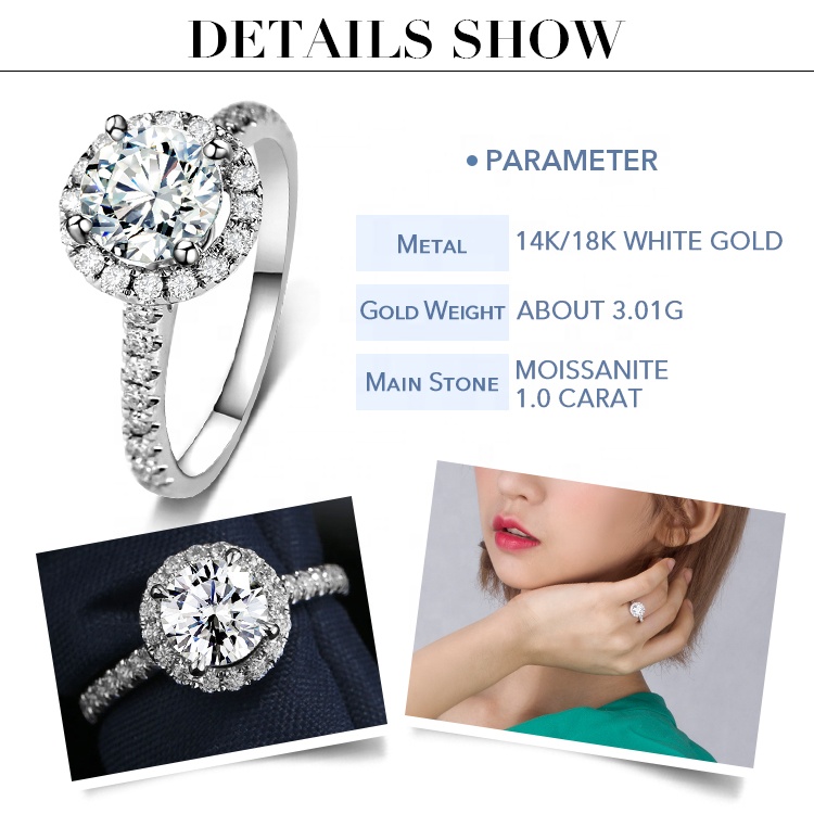 Messi Alahas - Messi Alahas Engagement Alahas 14k puti nga Bulawan Singsing Moissanite Kasal Singsing Para sa babaye Singsing 10