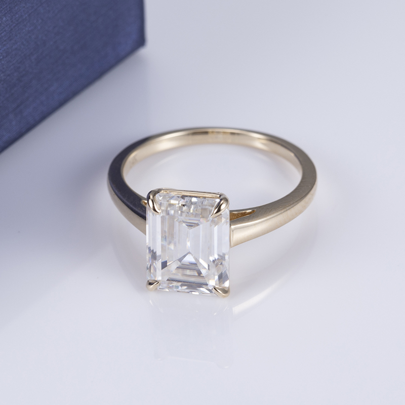 Messi Alahas - Messi Alahas MSR-543 18k Yellow Gold 9*7 mm DEF Emerald Cut Moissanite Ring Rings 10