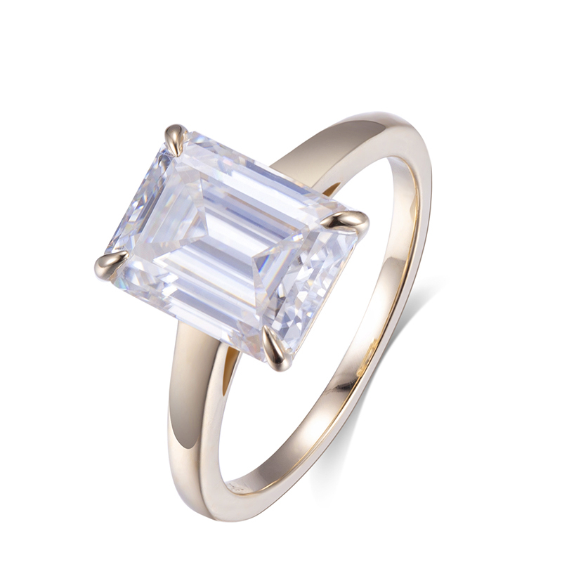 Messi Alahas - Messi Alahas MSR-543 18k Yellow Gold 9*7 mm DEF Emerald Cut Moissanite Ring Rings 9