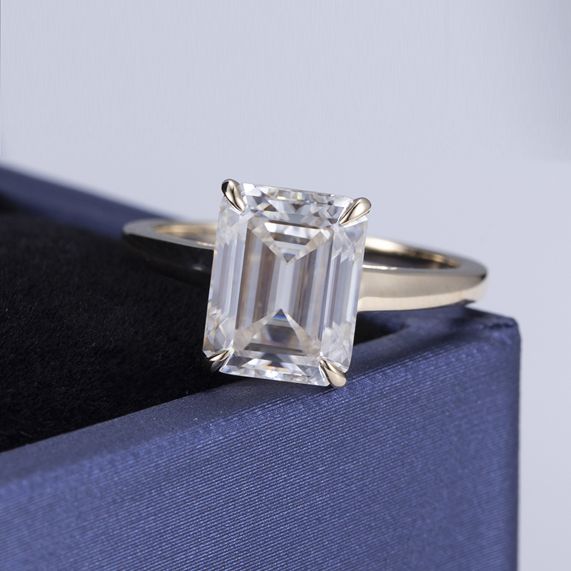 Messi Alahas - Messi Alahas MSR-543 18k Yellow Gold 9*7 mm DEF Emerald Cut Moissanite Ring Rings 11