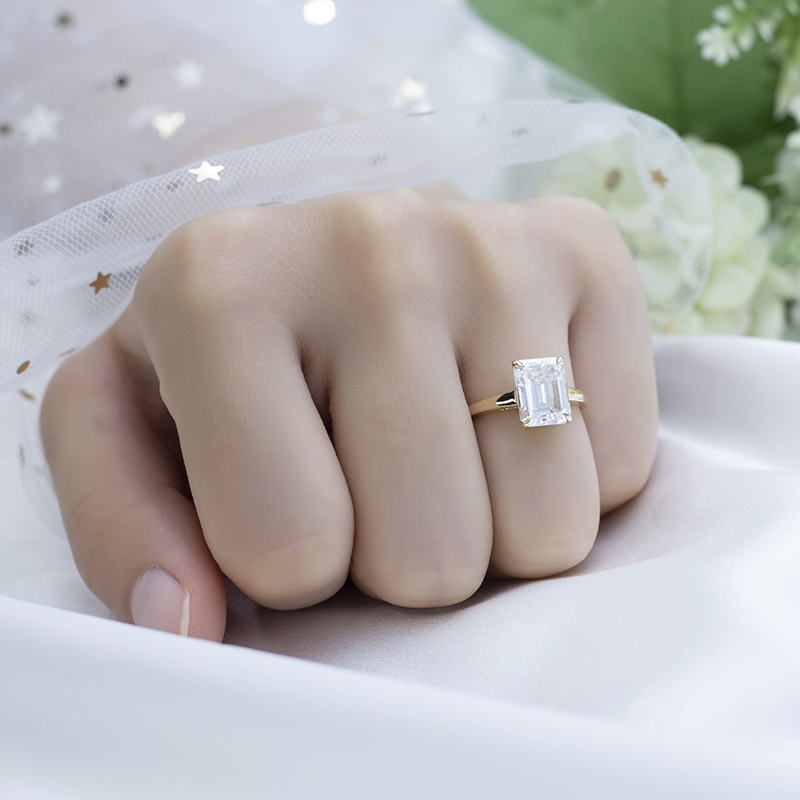 Messi Alahas - Messi Alahas MSR-543 18k Yellow Gold 9*7 mm DEF Emerald Cut Moissanite Ring Rings 13