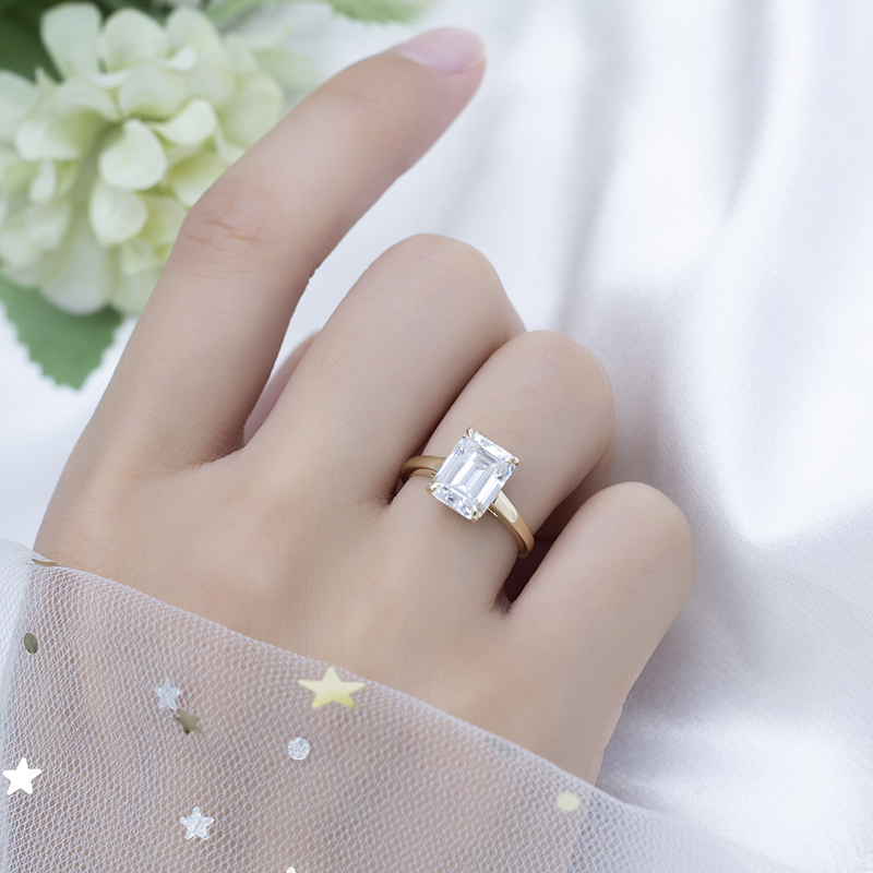 Messi Alahas - Messi Alahas MSR-543 18k Yellow Gold 9*7 mm DEF Emerald Cut Moissanite Ring Rings 12