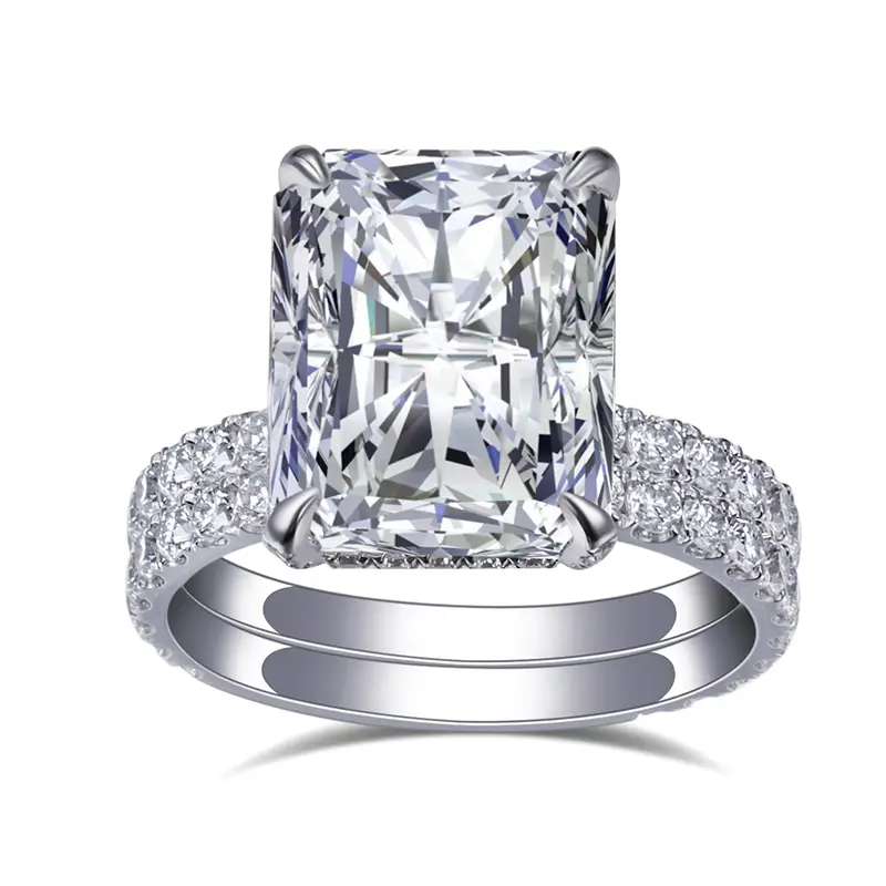 Messi Jewelry - Messi gioielli 14k in oro massiccio 4,5 ct radiante moissanite pietra principale e fascia da laboratorio da donna anelli in stile vintage 1