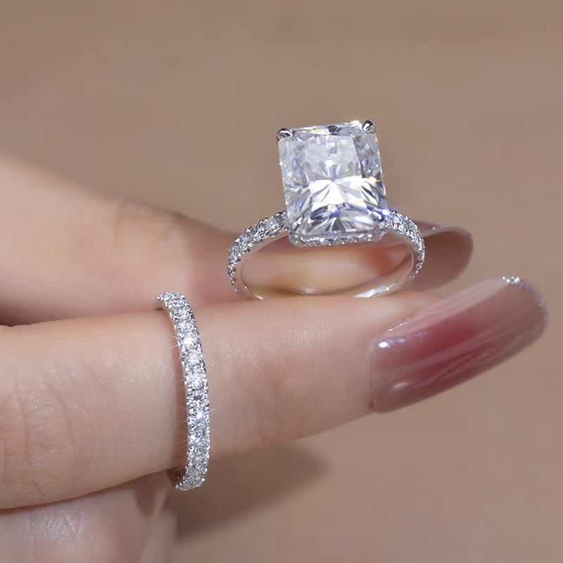 Messi Jewelry - Messi Jewelry 14k solid gold 4.5ct radiant cut moissanite main stone and lab diamond band women Jewelry Ring Vintage Style Rings 11
