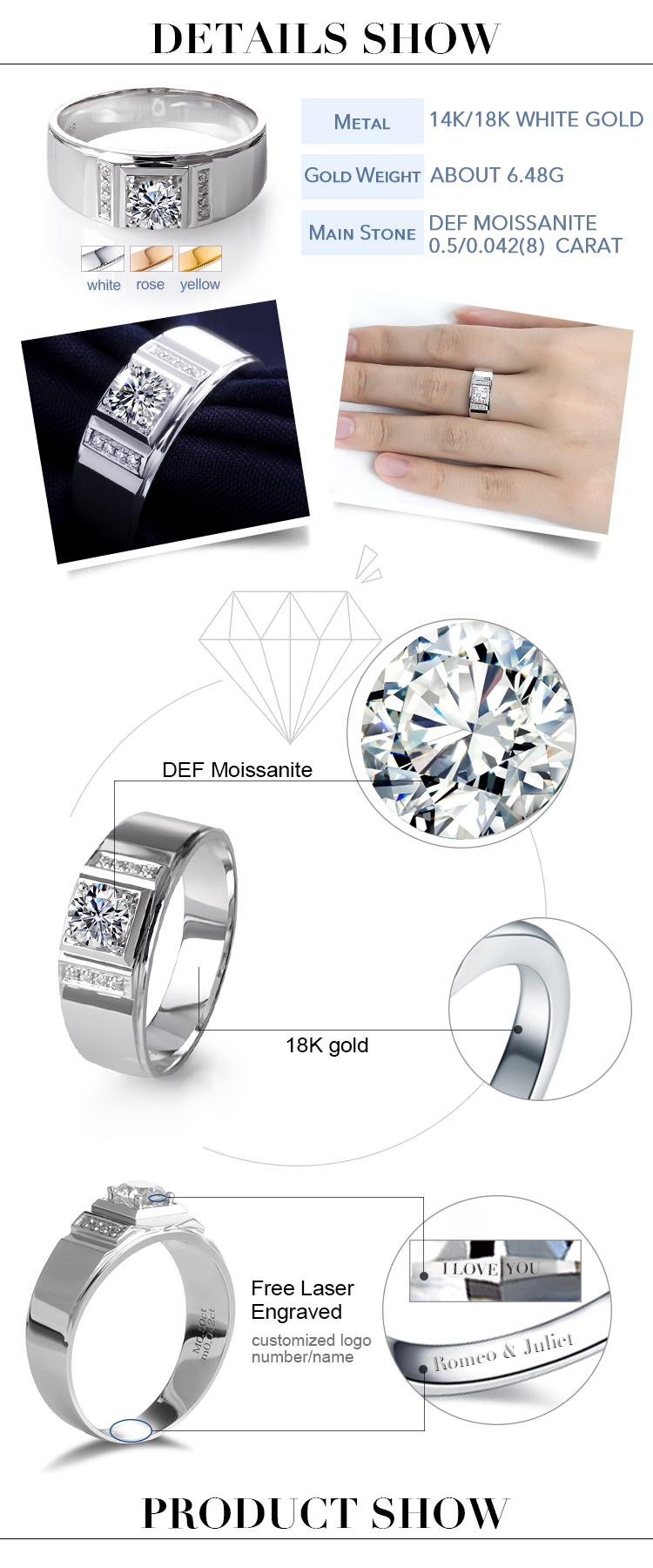 Messi Jewelry - Messi Jewelry Men Ring Engagement Wedding Bands 14k 18k Gold Jewelry wholesale AU750 Mens Moissanite Rings Men Rings 10