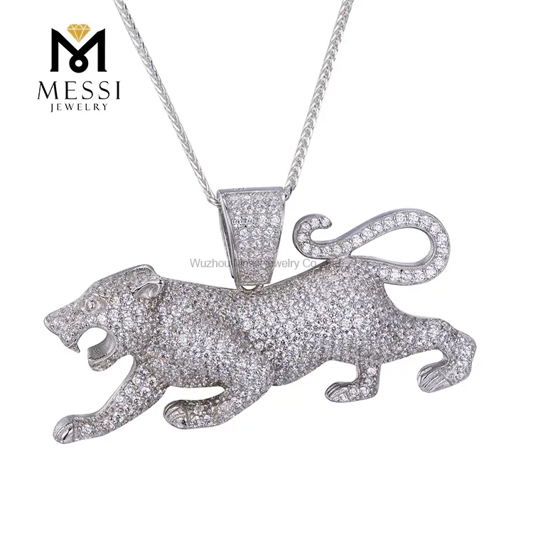 Gioielli Messi - Messi Jewelry 925 Sterling Silver Iced Out Cubic Zircic Micro Pave Leopard Collana a ciondolo per uomo Moissante ciondolo 1
