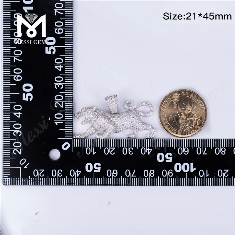 925 Sterling Silver Iced Out Leopard Pendant Necklace for Men 6
