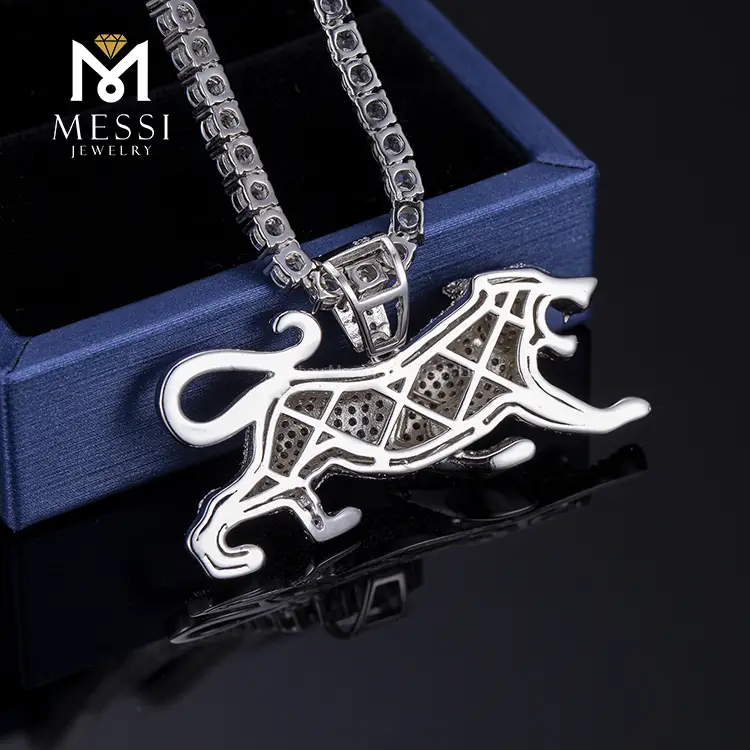 925 Sterling Silver Iced Out Leopard Pendant Necklace for Men 7