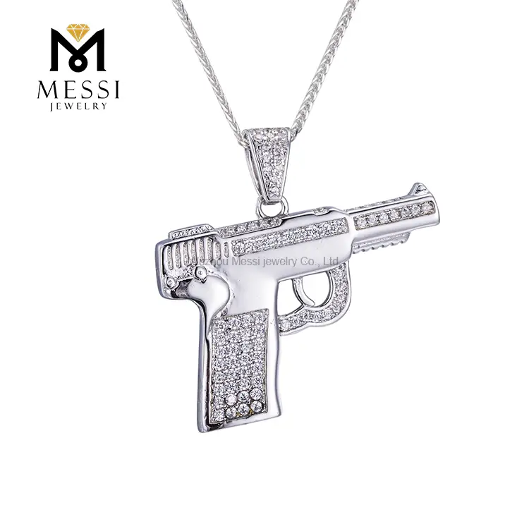 Gioielli Messi - Gioielli Messi 925 Gioielli in argento ghiacciato CZ PENDANTE SCOPA CATERA HIP -HOP GUACCA PER GIOCO PER UOMINO 1