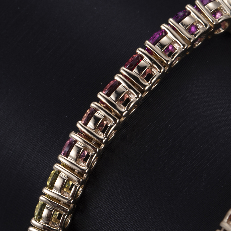 Messi Jewelry - Messi Jewelry 9k yellow Gold Rainbow sapphire diamond lab grown pink blue yellow red corundum Tennis bracelet trendy look Custom Jewelry 9
