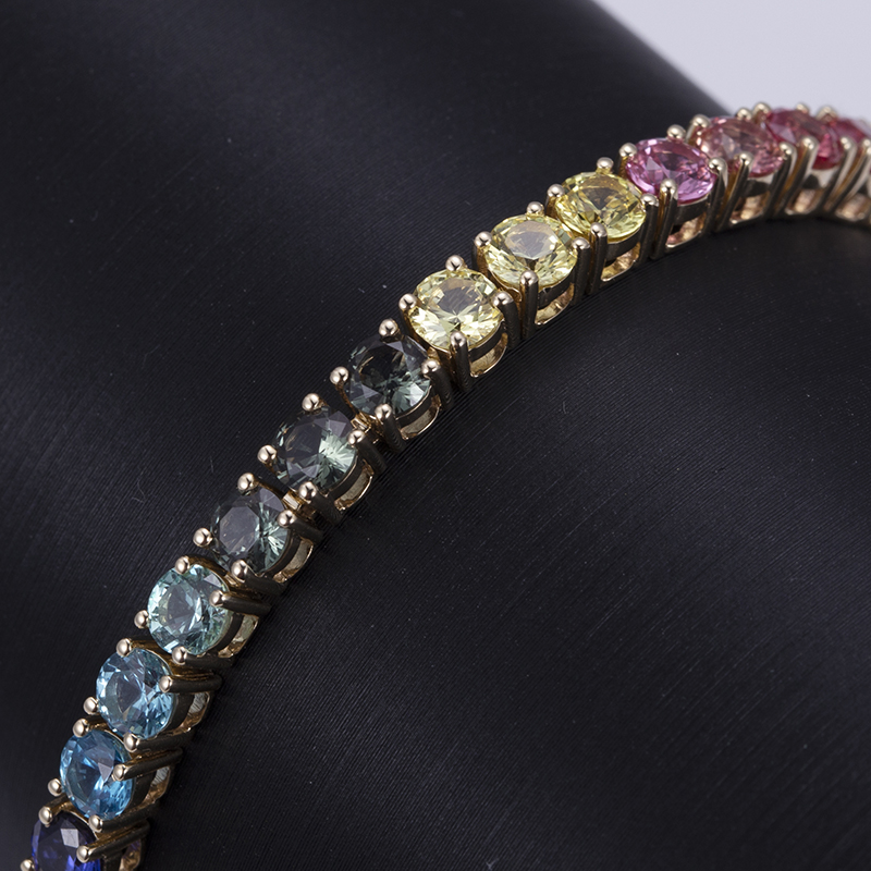 Messi Jewelry - Messi Jewelry 9k yellow Gold Rainbow sapphire diamond lab grown pink blue yellow red corundum Tennis bracelet trendy look Custom Jewelry 10