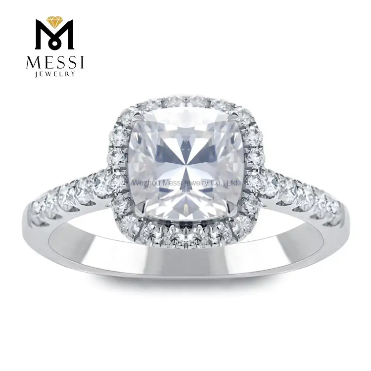 Gioielli Messi - Messi gioielli da 2,5 ct Cuscino taglio anello di moissanite anello alone per donna fidanzamento matrimonio 14k 18k oro design anelli 1