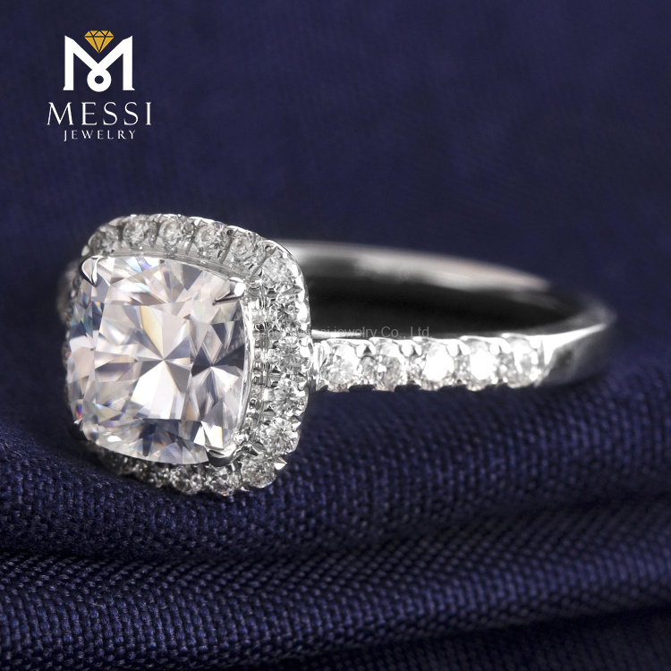 Barang Kemas Messi - Barang Kemas Messi 2.5ct kusyen potong moissanite cincin cincin halo untuk wanita pertunangan perkahwinan 14k 18k emas reka bentuk Cincin 12