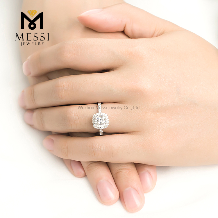 Barang Kemas Messi - Barang Kemas Messi 2.5ct kusyen potong moissanite cincin cincin halo untuk wanita pertunangan perkahwinan 14k 18k emas reka bentuk Cincin 10