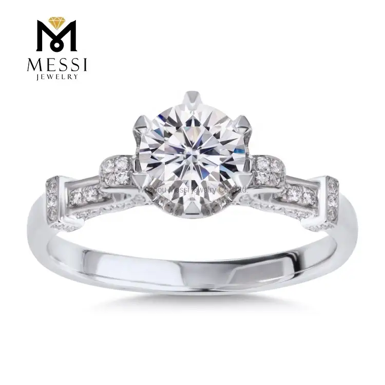 Gioielli Messi - Gioielli Messi 1CT DEF VVS Moissanite Diamond 18K Anello nuziale in oro bianco 1