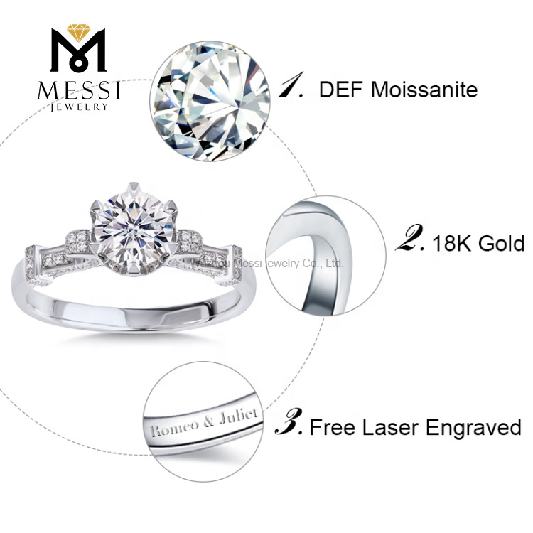 Messi Jewelry - Messi Jewelry 1ct DEF VVS moissanite diamond 18k white gold wedding ring Rings 12