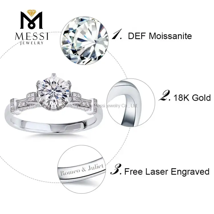 Messi Jewelry 1ct Moissanite Diamond 18k White Gold Wedding Ring - High Quality, Low Price 4