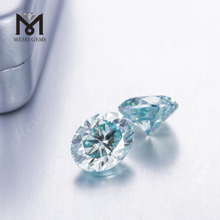 Messi Jewelry - Messi Jewelry 7x9mm GRA Certified Aqua Blue Oval-Cut Moissanite Diamond Oval 18