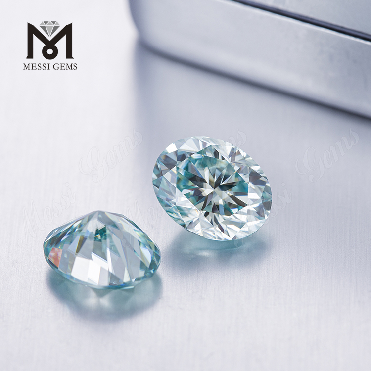 Messi Jewelry - Messi Jewelry 7x9mm GRA Certified Aqua Blue Oval-Cut Moissanite Diamond Oval 16
