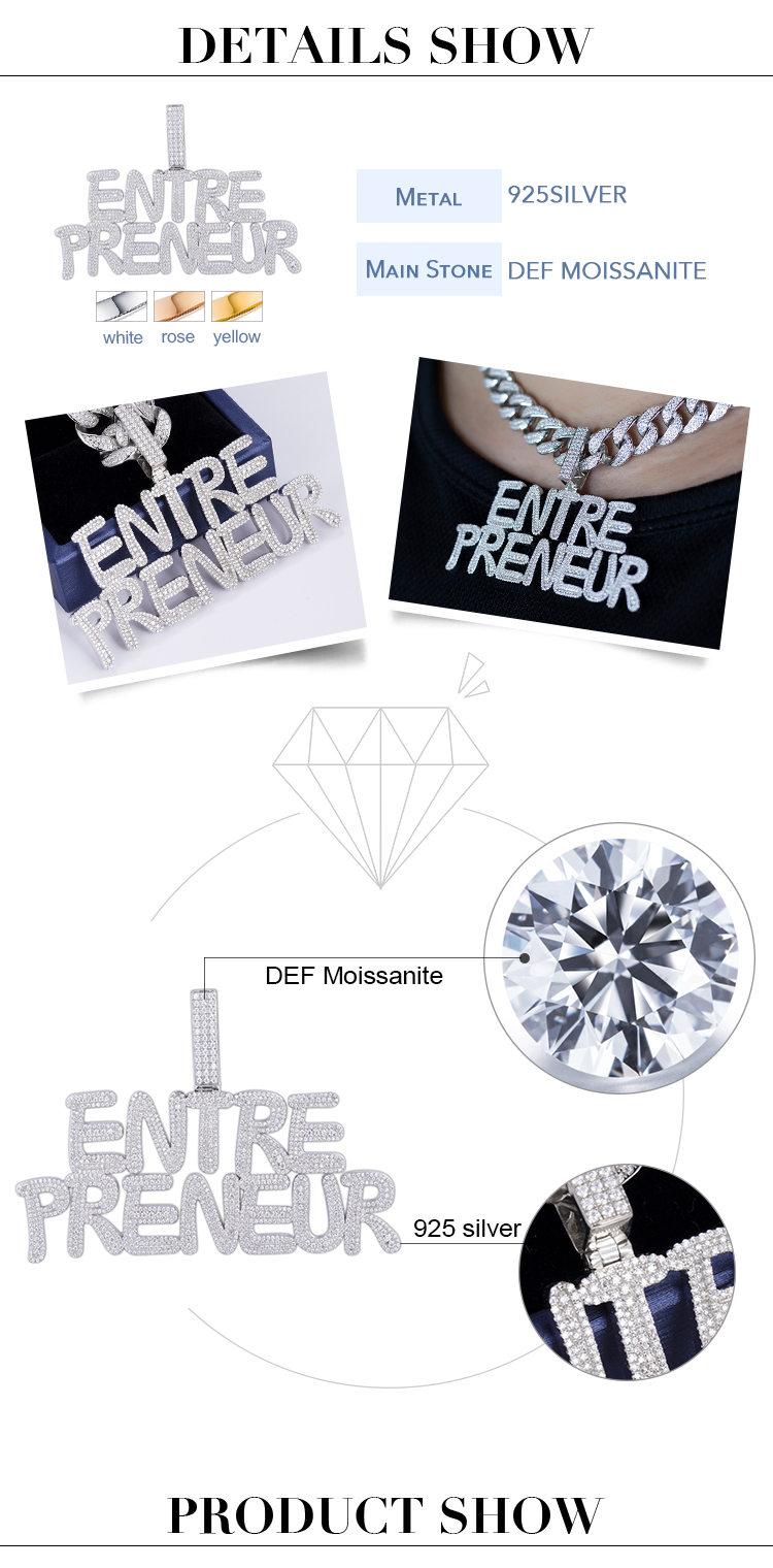 Messi Alahas - Messi Alahas 925sliver DEF kolor HipHop moissanite Pendant Alahas Moissante Pendant 14