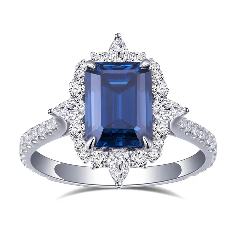 Messi Jewelry - Messi Jewelry MSR -710 14K White Emerald Cut Sapphire Moissanite Anello all'ingrosso 1