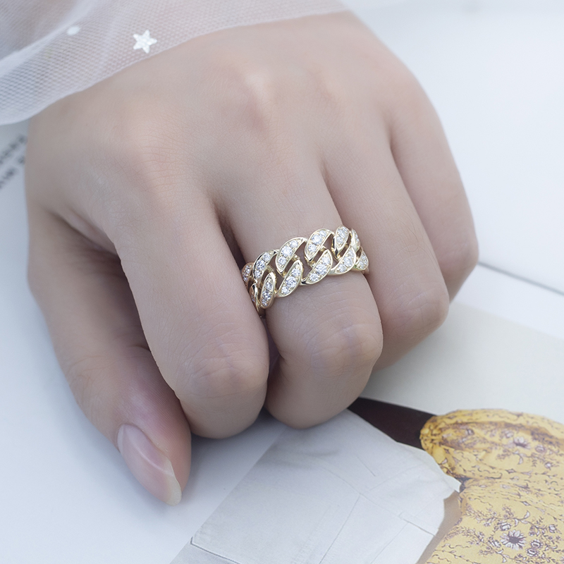 Messi Jewelry - 18K 14k 10K 9K Yellow Gold Women Jewelry Custom DEF Moissanite Cuban Ring Rings 12