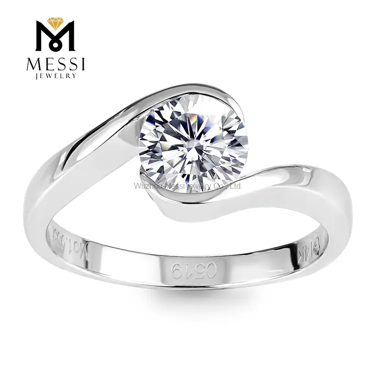 Perhiasan Messi - Pengaturan Bezel Perhiasan Messi 14K Emas Disesuaikan Kualitas Tinggi 2 Karat Moissanite Berlian Cincin Cincin Pertunangan 1