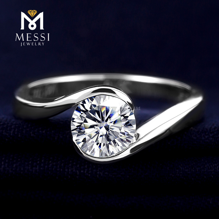 Barang Kemas Messi - Tetapan bezel Barang Kemas Messi 14k emas disesuaikan cincin pertunangan berlian 2 karat moissanite berkualiti tinggi 12