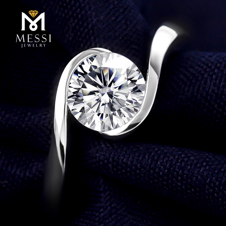 Barang Kemas Messi - Tetapan bezel Barang Kemas Messi 14k emas disesuaikan cincin pertunangan berlian 2 karat moissanite berkualiti tinggi 13