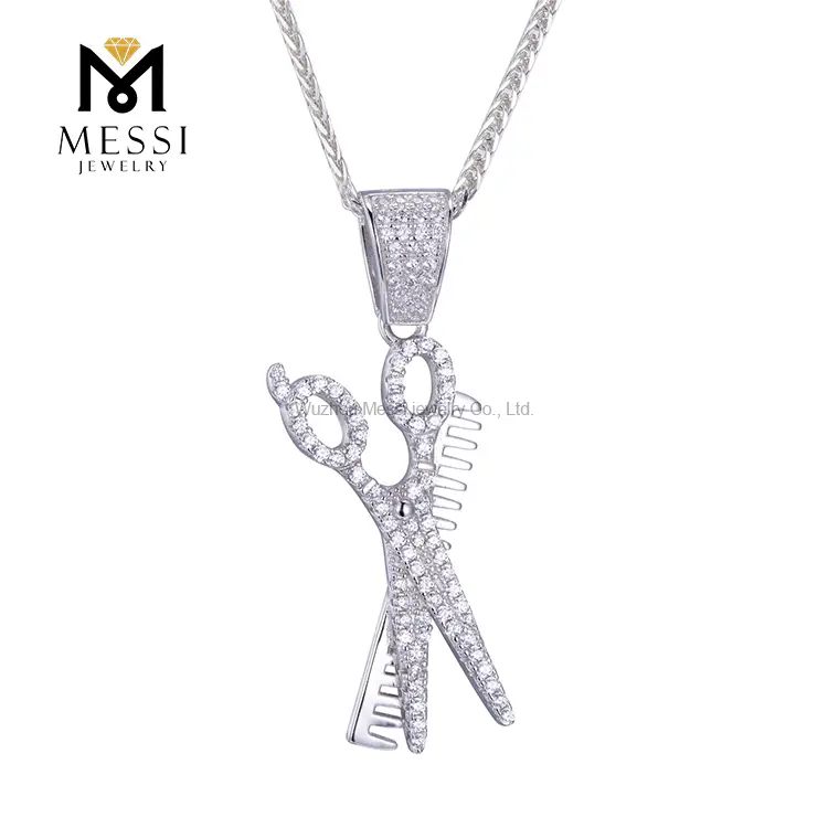 Gioielli Messi - Messi Jewelry Scissor Micro CZ Hip Hop 925 Collana in argento sterling per uomo Ciondolo Moissante 1