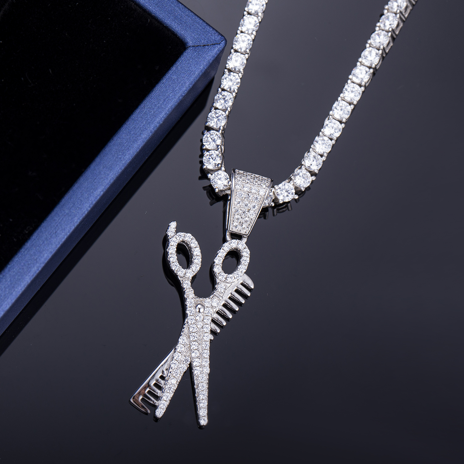 Messi Alahas - Messi alahas scissor micro CZ Hip Hop 925 sterling silver kwintas Para sa mga lalaki Moissante Pendant 9