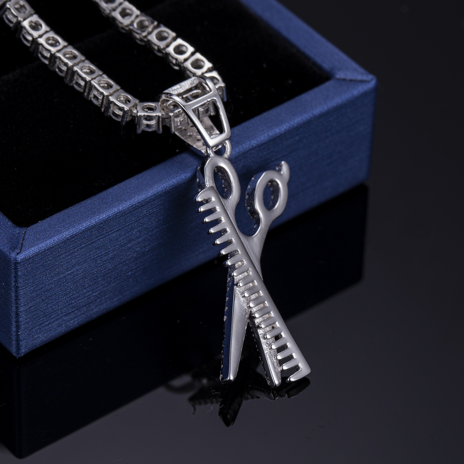 Messi Alahas - Messi alahas scissor micro CZ Hip Hop 925 sterling silver kwintas Para sa mga lalaki Moissante Pendant 10