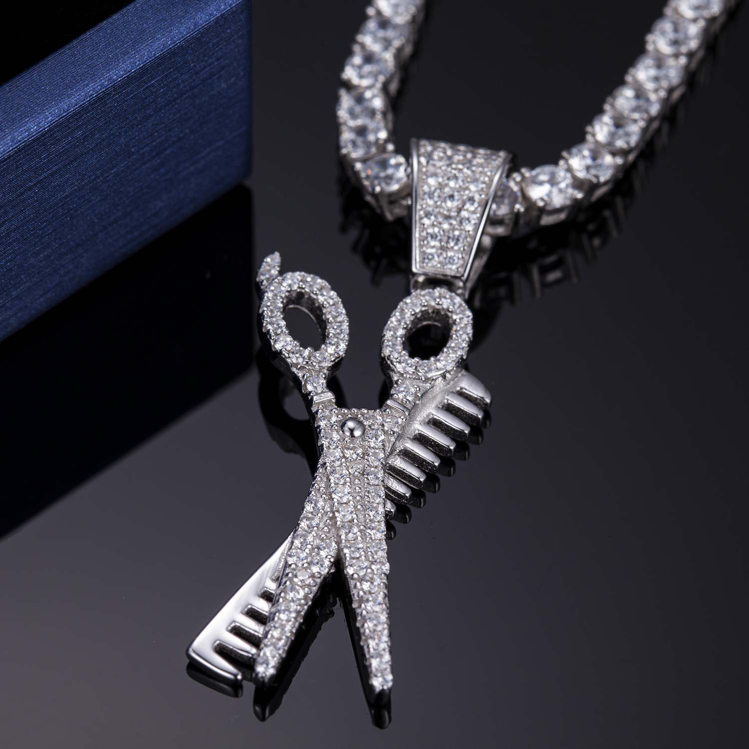 Messi Alahas - Messi alahas scissor micro CZ Hip Hop 925 sterling silver kwintas Para sa mga lalaki Moissante Pendant 8