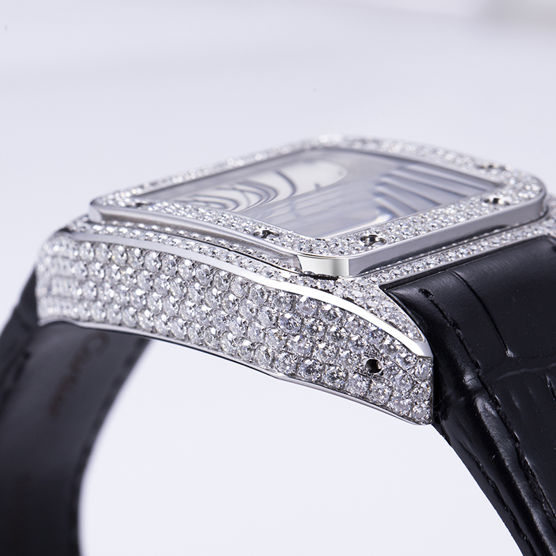 Messi Alahas - Custom nga suunto core nga panit nga itom nga Moissanite Diamond Watch Moissanite Watch 12