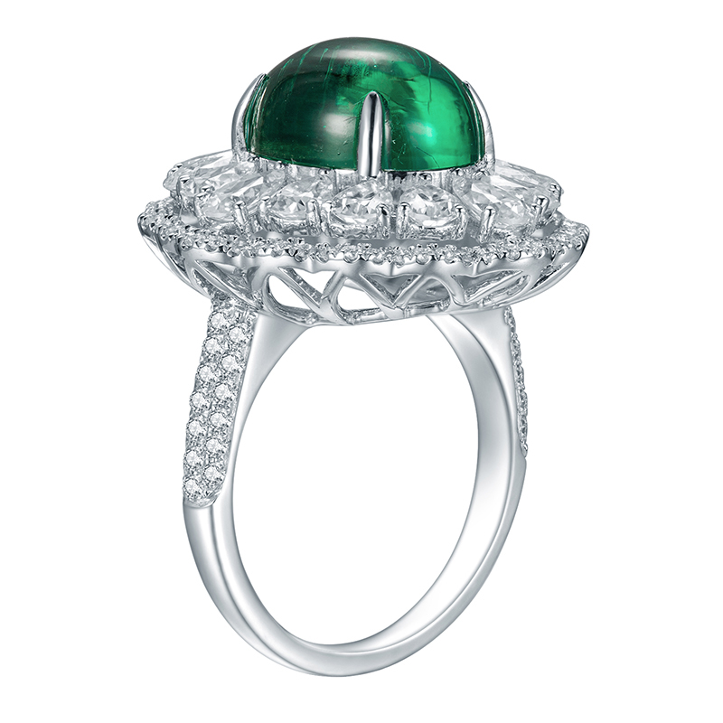 Messi Jewelry - Messi Jewelry MSR-570 18k White Gold emerald ring jewelry woman ring with moissanite jewelry wholesale Moissanite Gold Jewelry 9