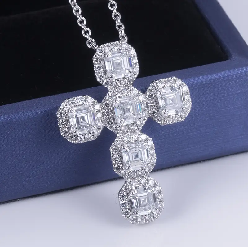 Messi Jewelry Lab Diamond Tennis Necklace - 14k Gold Cross Shape 2